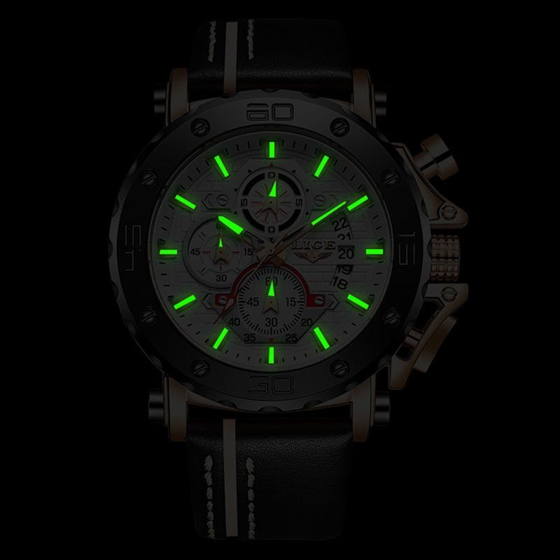Herrenuhren, modisch, sportlich, Leder, wasserdicht, Quarz, Chronograph