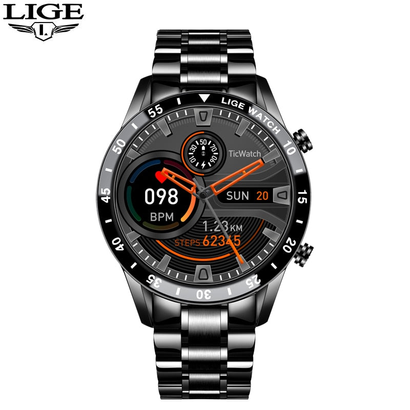 Touchscreen-Stahlband Luxus Bluetooth Herren Smart Watch