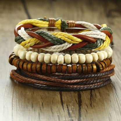 4 Teile/satz Geflochtene Wrap Leder Armbänder für Männer Vintage Tribal Armbänder