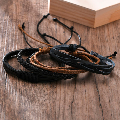 4 Teile/satz Geflochtene Wrap Leder Armbänder für Männer Vintage Tribal Armbänder