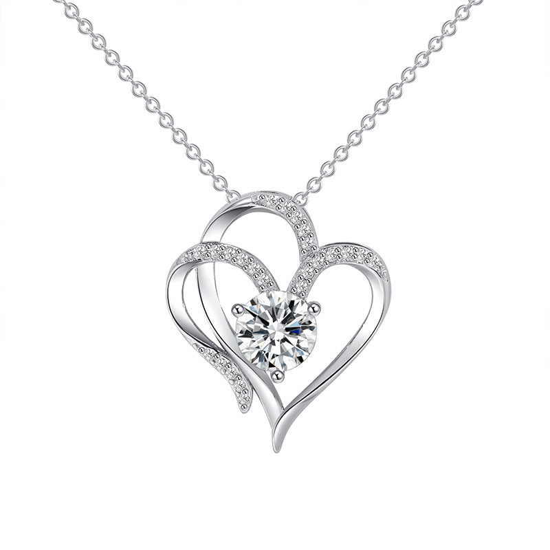 Zirkon Doppel Liebe Halskette Mit Strass Ins Personalisierte Herz-förmigen Halskette Schlüsselbein Kette Schmuck Für Frauen Valentinstag