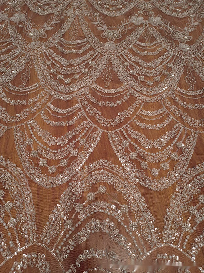 Wellenförmiger Pailletten-Spitzenstoff für Brautkleider