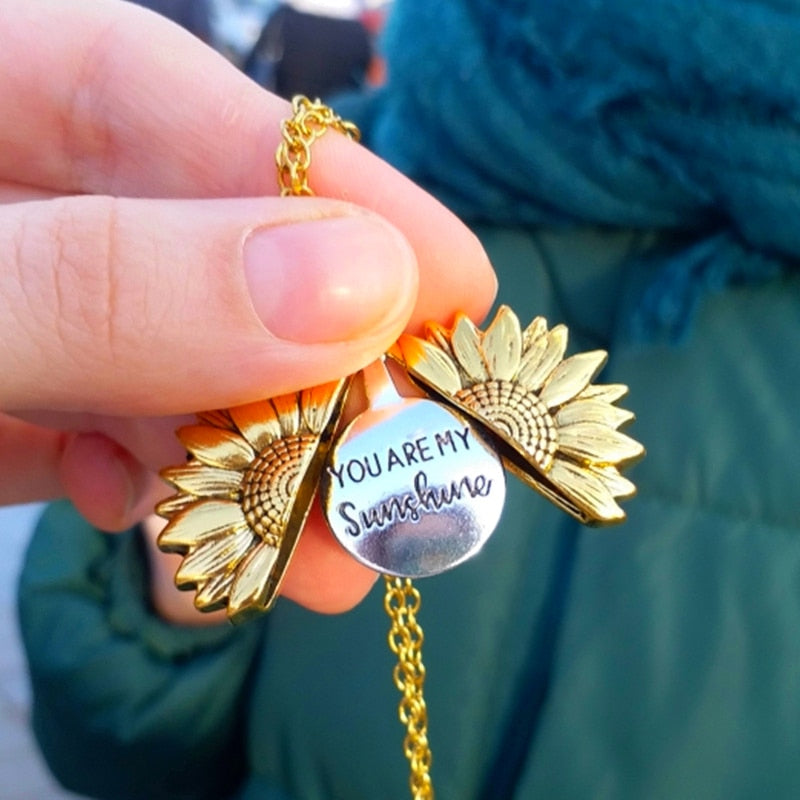 Du bist mein Sonnenschein, offene Medaillon-Halskette, Boho-Schmuck