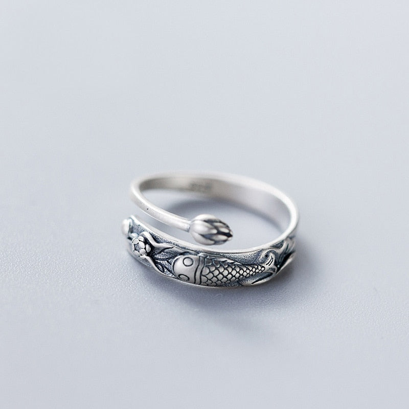 Retro Vintage 925 Sterling Silber Fisch Ring Schmuck