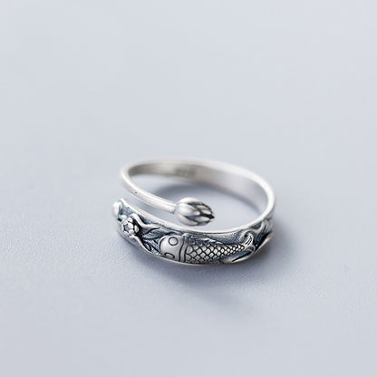 Retro Vintage 925 Sterling Silber Fisch Ring Schmuck