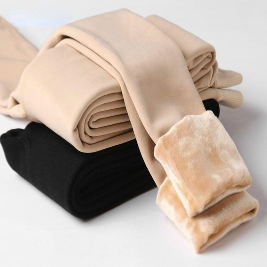 Winter-Leggings für Damen, warm, einfarbig, Samt, hohe Taille, dehnbare Leggings